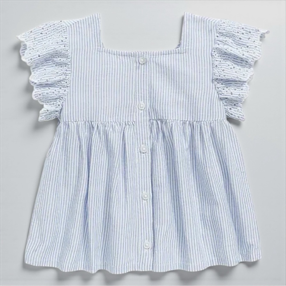 👚2/$10👗3/$12 NWT Old Navy Blue & White Striped Flutter Sleeve Top Toddler 5T